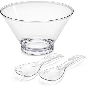 Covzoe Salad Bowls with 2 Servers, 108 Oz Large Shatterproof Plastic Fruits Serving Mixing Bowls, Reusable Food Storage Container for Vegetables, Chip and Dip, Popcorn, Condiments, Party