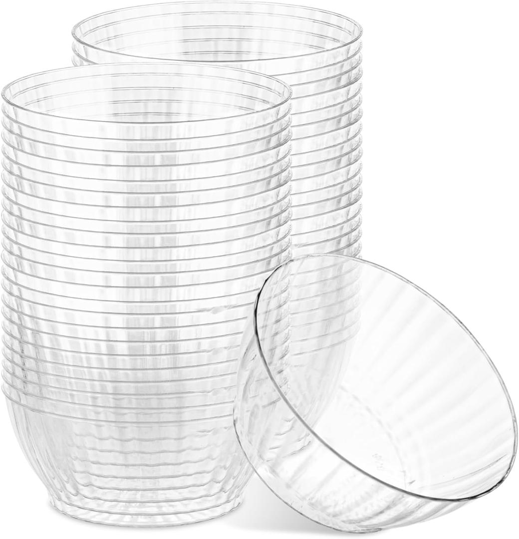PLASTICPRO 50 Pack Small Plastic Bowls Crystal Like 6 oz Bowls Elegant Clear Plastic Bowls for Party and Occasions (6 OUNCE BOWLS)
