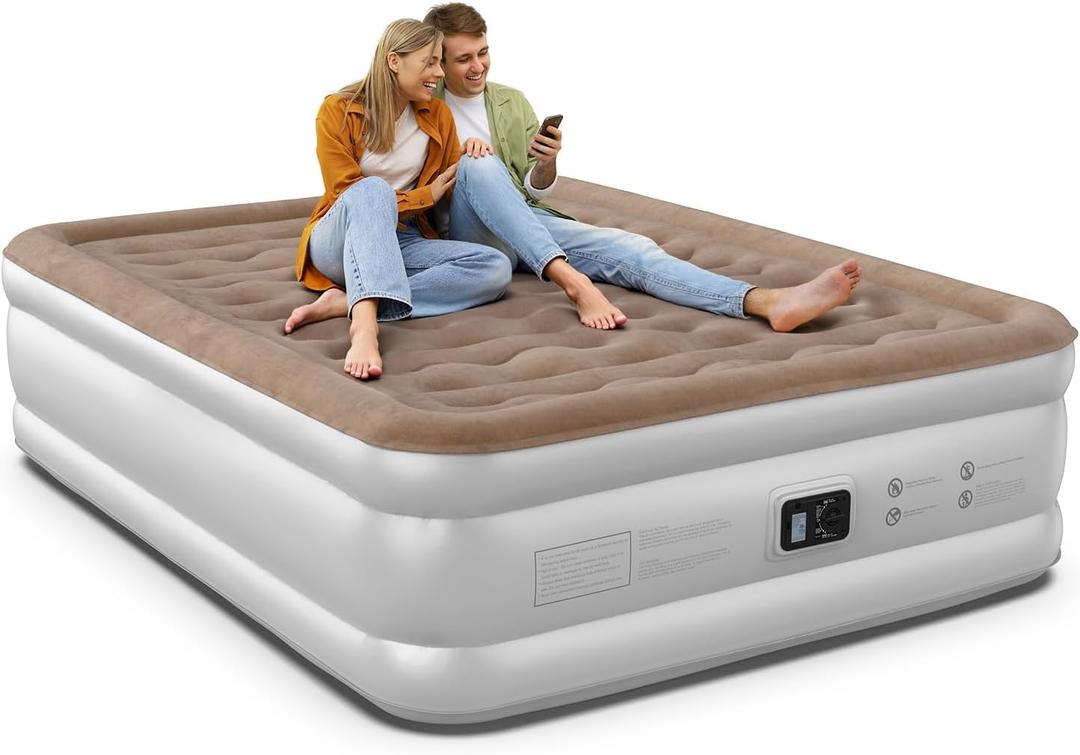 Air Mattress Full with Built in Pump, Blow Up Mattress Full, Upgraded Inflatable Mattress for Home Camping Guest Bed, Soft Wave Flocked Top, Comfort and Portable Air Bed, colchon inflable
