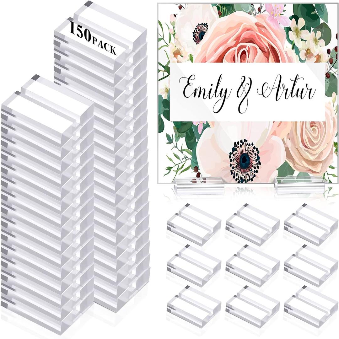 150 Pieces Acrylic Place Card Holder Clear Acrylic Stands Sign Holders Table Numbers Stands with Card Slot for Table Weddings Events Office Meeting