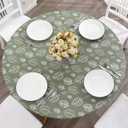 Round Vinyl Fitted Tablecloth with Flannel Backing Elastic Edge Design Table Cover Waterproof Oil-Proof PVC Table Cloth Stain-Resistant Best for 45"-56" Round (Leaves)