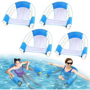 2/4Pack Oversized Pool Noodle Chair - Extended Bottom for More Stability, Pool Float Chair for Adults Kids, Allowed 3 Pool Noodles, Sling Mesh Chair for Swimming Water Relax (Noodle Not Included)
