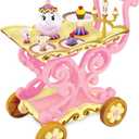 Disney Store Official Disney Beauty and The Beast Tea Cart Set  Includes Lumiere, Mrs. Potts, Chip, Cake with Plate & Server  Disney Princess Toys, with Singing Lumiere & Bubbling Tea Effect