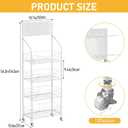 4-Tier Snack Display Rack, White Metal Retail Shelf with Wheels & Hooks, 56.2" H x 19.6" L x 10.6" W