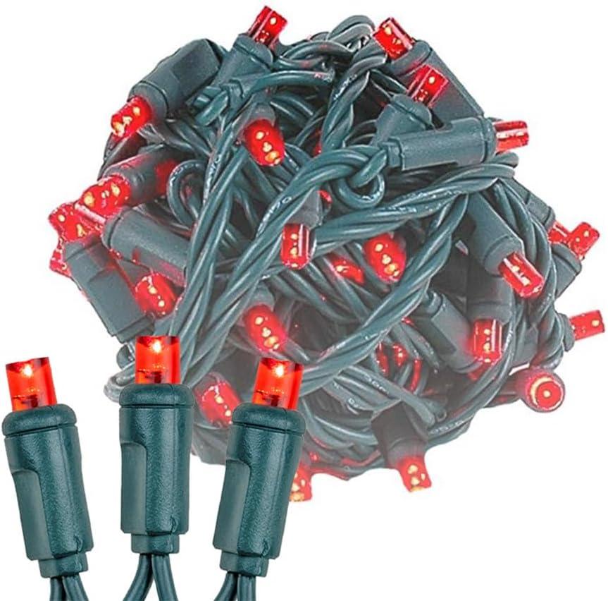 Novelty Lights 25ft 50 LED Red Christmas Lights Outdoor/Indoor, 6" Spacing, Green Wire String Lights for Festive Xmas Lighting, IP55, UL Listed, Dimmable, Connectable