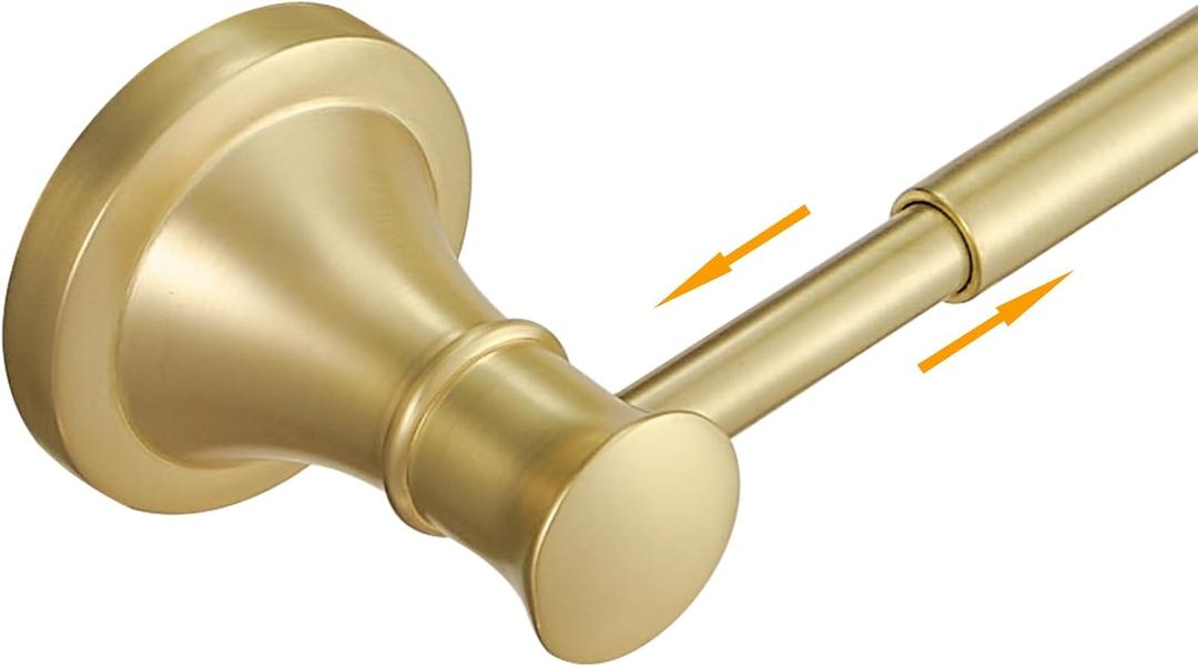 BESy Adjustable 16 to 26 Inch Bath Towel Bar Rack for Bathroom Towel Holder, Wall Mounted Towel Bar Rod Hanger Bathroom Hardware Accessories Hotel Style, Stainless Steel, Brushed Gold