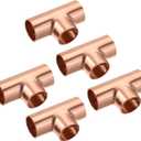 MECCANIXITY Tee Copper Fitting 3 Way Welding Joint 1/2 Inch ID for HVAC Air Conditioner, Pack of 5