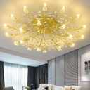 Crystal Ceiling Light Fixture,Flower Light Fixture,Gold Leaves Semi Flush Mount Ceiling Lights,Chandelier Lighting for Bedroom Living Room Dining Room Kitchen Hallway Foyer