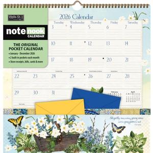 WSBL Botanical Gardens 2026 Note Nook Wall Calendar  12-Month Organizer Calendar with Dual Storage Pockets, Floral Artwork by Barbara Anderson, 12  12.125