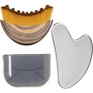 Stainless Steel Gua Sha Tool & Lymphatic Drainage Face Brush Set, TWPER Facial Massage Kit for Jawline Sculpting Puffiness Lifting Relaxation, Contour Face Brush with Storage Case