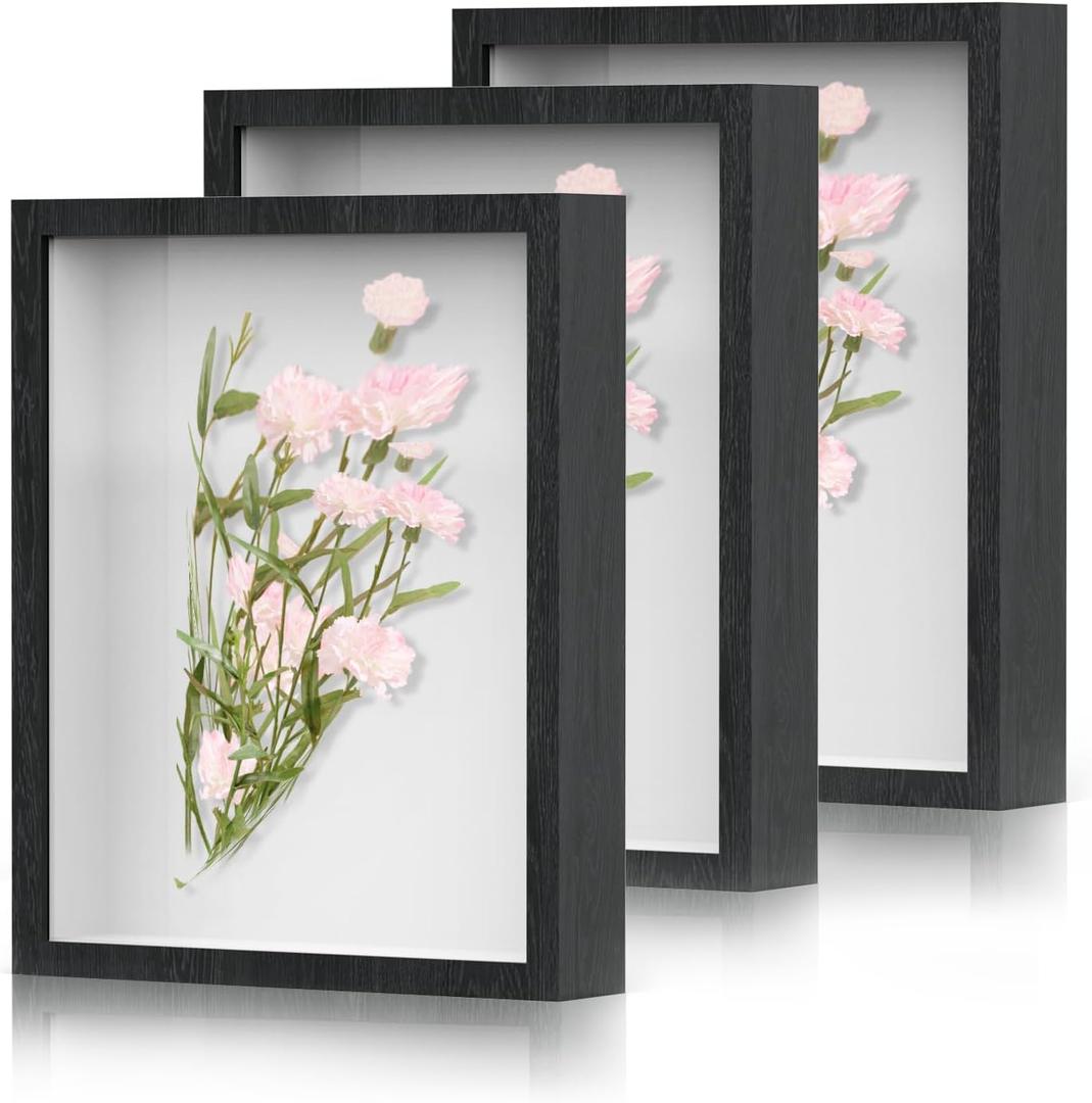 Shadow Box Frame 8x10 - 3 Pack Wood Deep Shadowbox with Glass Shadow Boxes Display Cases Suitable for Photos, Dried Flowers, Handicrafts Picture Frames for Wall (Black)
