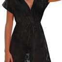 AI'MAGE Womens Bathing Suit Cover Up Lace Short Sleeve Swimsuit Coverups for Swimwear Sexy V Neck Beach Coverup (XX-Large, Black Peony)