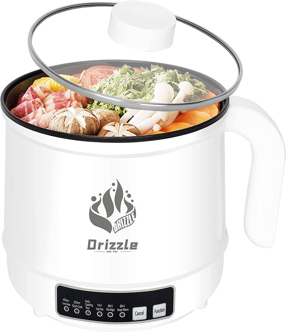 Drizzle Electric Cooker 1.7L  Multifunctional Hot Pot Nonstick Pan  Dorm Office Portable Rapid Ramen Cooker Boil Dry Protection  For Noodles Steak Cooker Eggs StirFrying Pasta Oatmeal