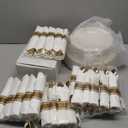 Liacere 350PCS Ivory Plastic Plates - Cream Disposable Plates With Gold Rim - 50Guest Baroque Plastic Dinnerware include 100 Plates - 50 Pack Pre Rolled Napkins Silverware 50Cups for WeddingEaster