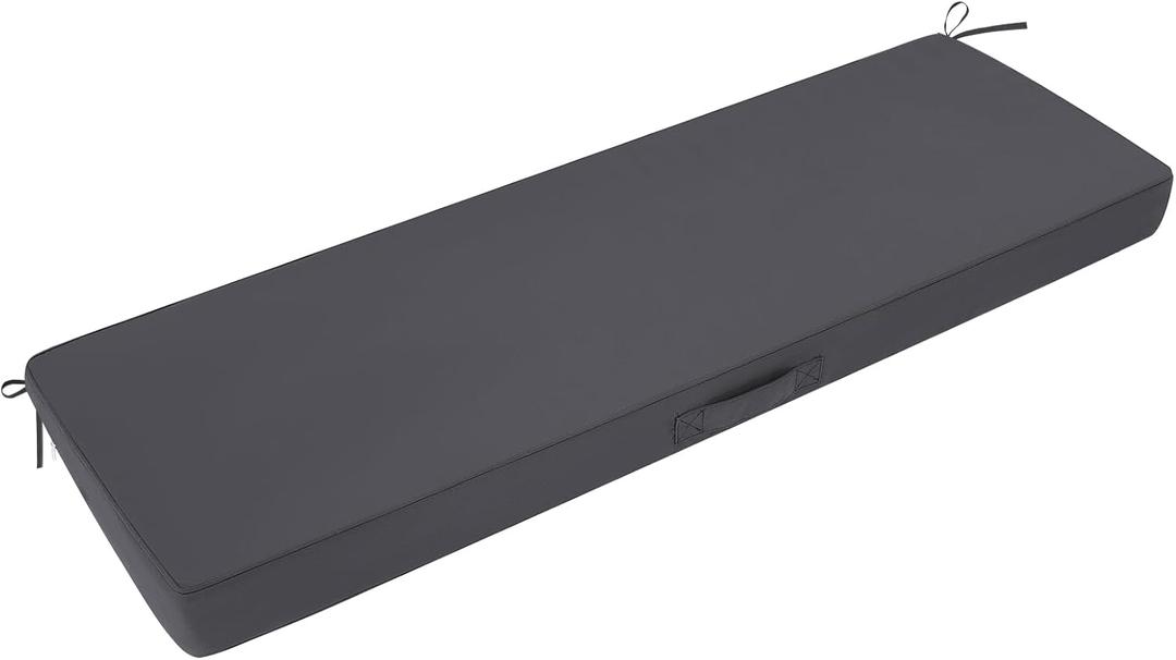 SHACOS Outdoor Bench Cushions 48 x 16 x 3.2 Inch Thick Bench Cushion, Waterproof Fade-Resistant Removable Cover with Ties Piping Edge, Bench Seat Cushions for Swing Patio Porch Furniture, Dark Gray