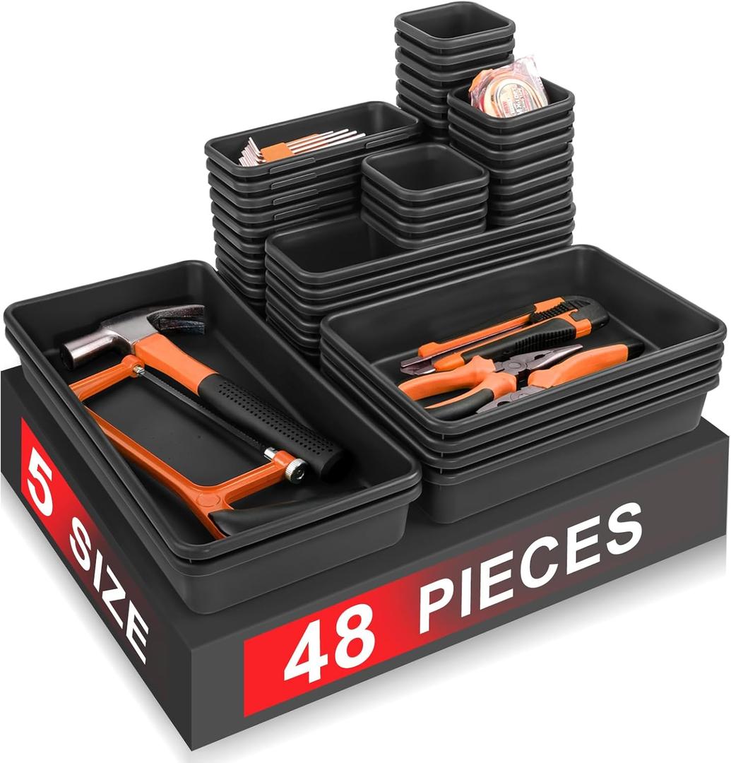 Takytao 48Pcs 5 SizeTool Box Organizer, Drawer Tool Organizer Tray Divider Set, Garage Tool and Accessories Storage, Toolbox Organization Storage for Rolling Tool Chest