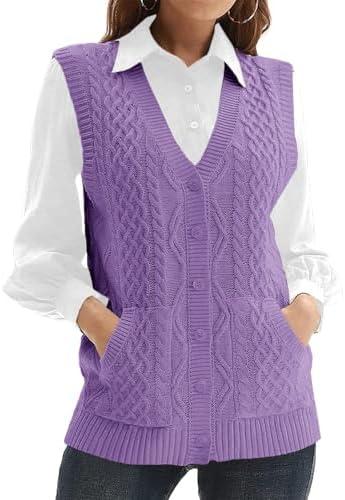 Womens’Knit Sweater Vest V Neck Sleeveless Cardigan Button Down Sweater Pocket Outwear Tops