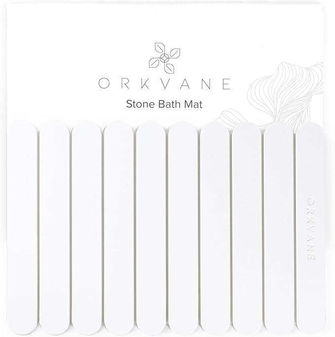 Large Stone Bath Mat (28" x 19") – Foldable Diatomaceous Earth Bath Mat for Bathroom – Quick Dry, Super Absorbent, Non-Slip, Easy to Clean – Spa-Inspired Design – Orkvane – Sandstone