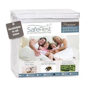 SafeRest Waterproof Queen Size Mattress Protector - Fitted with Stretchable Pockets - Machine Washable Cotton Blend Mattress Cover for Bed