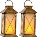 2 Pack Solar Lantern with Flickering Flame Candle, 13" Outdoor Waterproof Solar Lanterns Garden Decorative, Glass Hanging Lantern Metal for Outdoor Patio Yard Tabletop Decoration Mothers Day Gifts Mom
