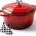 6 Quart Enameled Cast Iron Dutch Oven with Lid, Heavy Duty Cast Iron Pot for Braising, Stews, Roasting, Soup, Casseroles & Bread Baking, Nonstick Enamel Interior, Oven Safe to 500°F
