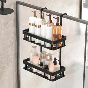 Over Door Shower Caddy, Black Rustproof Bathroom Organizer, 2-Tier Storage Rack, 11.81x5.31 Inch Shelves, No Drilling Required