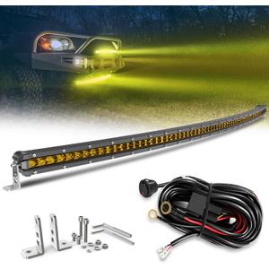 BraveWAY 50IN Yellow Curved LED Light Bar Single Row 25,920LM Spot Flood Combo Beam Amber Fog Off-Road Light Bar for Truck Pickup ATV UTV SUV Ranger 4Runner-Enhance Visibility in Fog & Night Driving