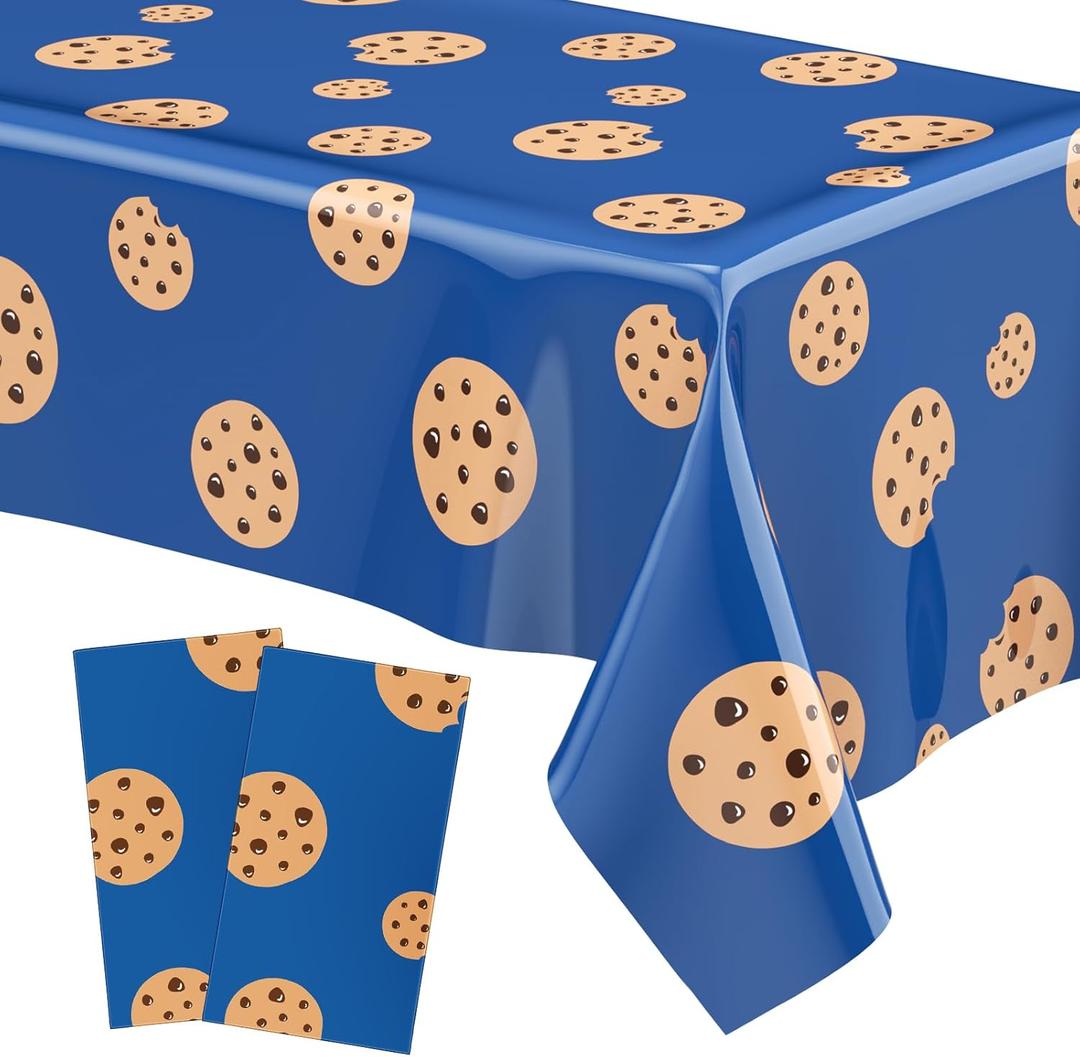 Oudain 2 Sheets Cookie Birthday Party Supplies Cookie Tablecloth 54 x 108 Inch Plastic Table Covers for Birthday Party Decorations