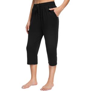 OLIKEME Women's Yoga Capri Pants Loose Drawstring High Waisted Sweatpants Lounge Running Gym Short With Pockets (L)