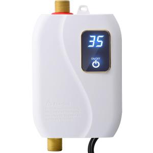 Tankless Water Heater Electric, 3000W 110V Under Sink Instant Hot Water Heater, Mini RV On Demand Water Heater for Kitchen Bathroom, white