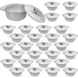 28 Pcs Disposable Aluminum Pot with Lid Round Foil Pans for Cooking, Baking, and Heating Food Container for Vacation, Camping, and Party Supplies (33.8 oz)