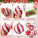 Weysat 6 Pcs 3D Christmas Ball Diamond Painting Ornaments Christmas Diamond Art Set for Adults DIY 1.97" Red and White Xmas Tree Ornament Plastic Hanging Glitter Striped Dot Ball for Tree Party Decor