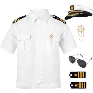 Spooktacular Creations 5 PCs Halloween Captain Costume Men, Sailor Costume Men, Sailor Uniform for Halloween Party Cosplay (White, L)