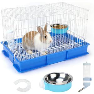BWOGUE Small Rabbit Cage Indoor, Guinea Pig Cages with Water Bottle, Hangable Food Dish & Grid Mesh Floor, Bunny Enclosure for Hamster, Ferret, Rat, Chinchillas, Hedgehog and Small Animal