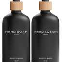Black Glass Soap and Lotion Dispenser Set with Tray by Brighter Barns - Liquid Hand Soap Dispenser and Pump - Bamboo Bathroom Accessories & Modern Bathroom Decor (Black)