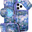 Buleens for iPhone 17 Pro Case 6.3 Inch - with Ring Stand & Camera Cover Aesthetic Cute Designed Women Girls Girly Pretty Kawaii Blue Water Lily Phone Case for iPhone 17 Pro Compatible with Magsafe