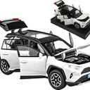Model Car Compatible 1/32 RAV4 Toy Car Alloy Diecast Collectible Model with Light and Sound Toy Vehicle for Boys Kids Toddler Gift White Car