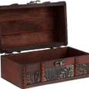 ELLDOO Vintage Treasure Chest Box, Pirate Keepsakes Box for Kids Gifts, Wooden Treasure Storage Box Decorative Box for Jewelry Pearl Trinkets, Medium