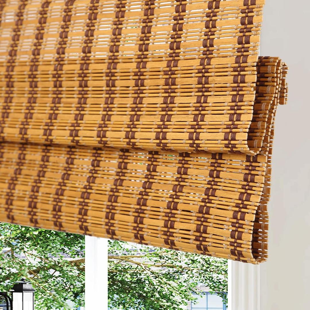 Cordless Bamboo Roman Shades, Custom Woven Wood Blinds, Lined Blackout Bamboo Blinds, Light Filtering Shades for Home, Windows, Doors, Color 204-03