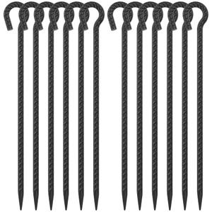 EUOKOK 30 Inch Rebar Stakes Heavy Duty 6 Pack Tent Stakes with Loop 1/2 Inch Diameter Tarp Pegs Tree Stakes and Supports Ground Anchors Garden Rope Fence Stakes for Outdoor Camping and Yard, Black