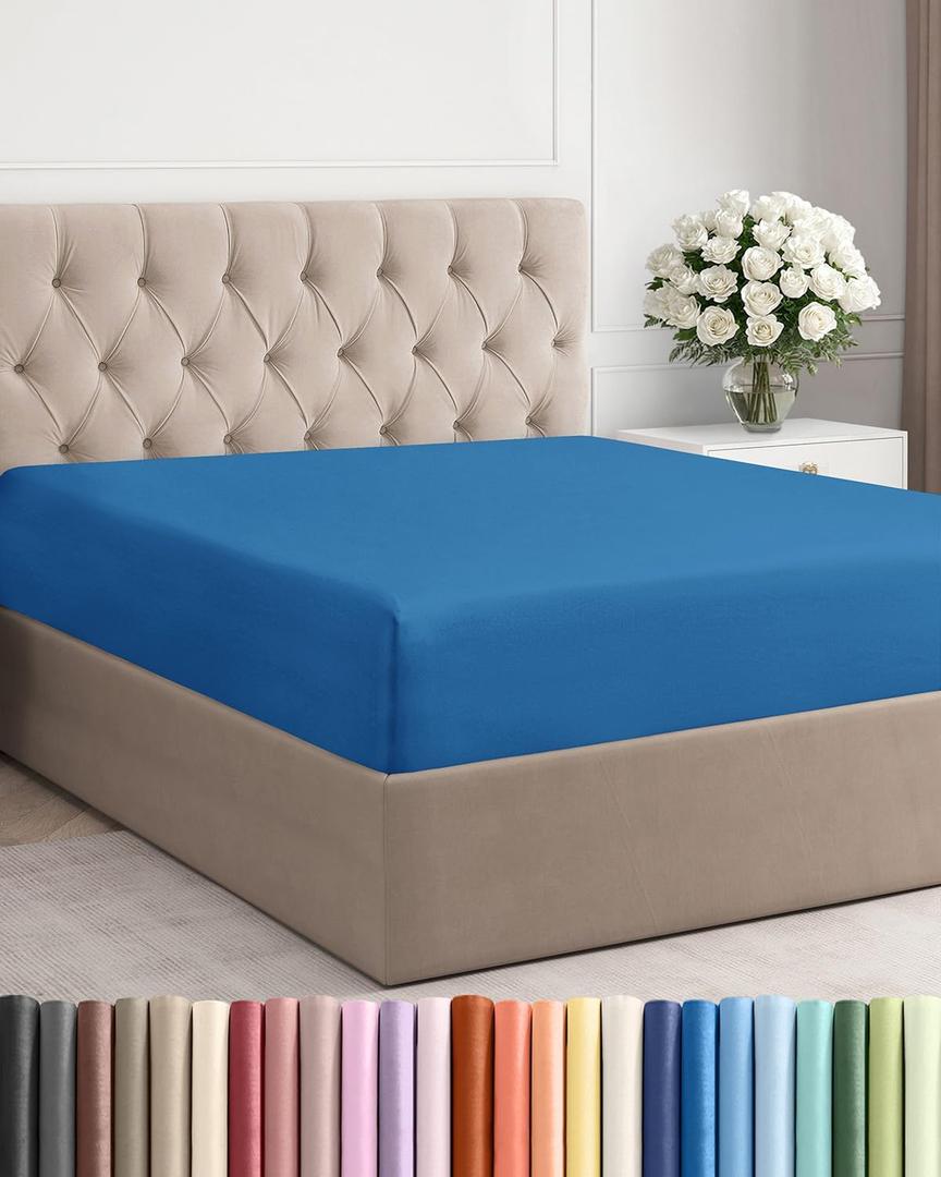 Full Fitted Bed Sheet - Bottom Single Fitted Sheet Only - Soft Hotel Luxury Bedding w/ 8-16 Inch Deep Pockets - Breathable, Cooling & Wrinkle Free - Easy-Care, Fade and Shrink Resistant - Royal Blue