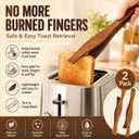 2 Pieces Wooden Toast Tongs 10.4" Reusable Bread Steak Kitchen Clamp Serving Tool Natural Wood Cooking Tong for Cooking and Holding Toast Cheese Bacon Muffin Fruits Bread BBQ