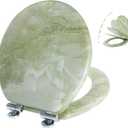 Angel Shield Marble Toilet Seat Durable Molded Wood with Quiet Close, Easy Clean, Quick-Release Hinges Round Toilet Seat (Round, Green Marble)