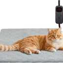 Pet Heating Pad for Cats & Dogs Indoor Outdoor, Warming Cat Heating Pad with Chew Resistant Cord, Adjustable Temperature & Time, Heated Cat Bed Mat Waterproof for Cats Small Dogs, 17.7''  17.7'' (Grey)