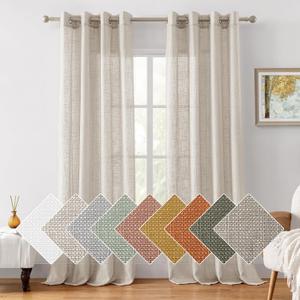 HOMEIDEAS Natural Linen Sheer Curtains, 84 Inches Long 2 Panels Textured Beige Semi Sheer Curtains Farmhouse Privacy Window Drapes for Bedroom Living Room