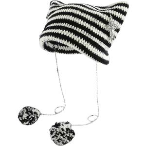 Y2k Beanies Crochet Knitted Cat Hats Goth Cross Devil Hat Striped Alt Emo Accessories Grunge Y2k Aesthetic Clothes