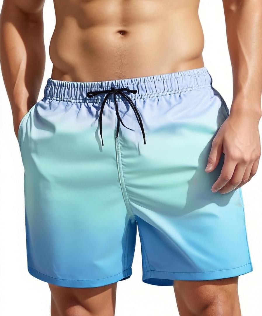 MADHERO Mens Swim Trunks Short Bathing Suit with Mesh Lining Swimming Shorts (Large, Blue Purple)