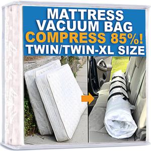 Mattress Vacuum Bag for Moving, Vacuum Seal Mattress Bag for Memory Foam or Inner Spring Mattresses, Compression and Storage for Returns, Leakproof Valve and Double Zip Seal (Twin/TwinXL)