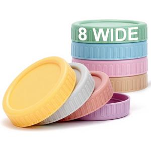 Vaincre 8PCS Wide Mouth Mason Jar Lids, Plastic Mason Jar Canning Lids Tops, Reusable Leak Proof Canning Covers with Silicone Rings for Ball, Kerr and More, Dishwasher Safe (Multicolored)