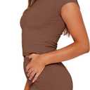 SAMPEEL Womens Two Piece Lounge Sets Casual Summer Outfits 2 Piece Short Matching Clothing Set (Brown, L)